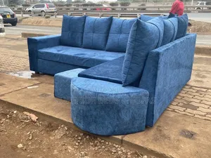 Blue 6-Seater L-Shape Sofa + Ottoman