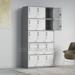 Office Cabinet; 15 Lockers Drawers Grey White Steel Doucuments Cabinet