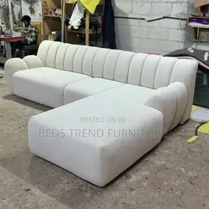 6 Seater White Bubble L Shaped Sofa.