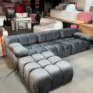6 Seater Modern Dark Gray Velvet Sectional Sofa
