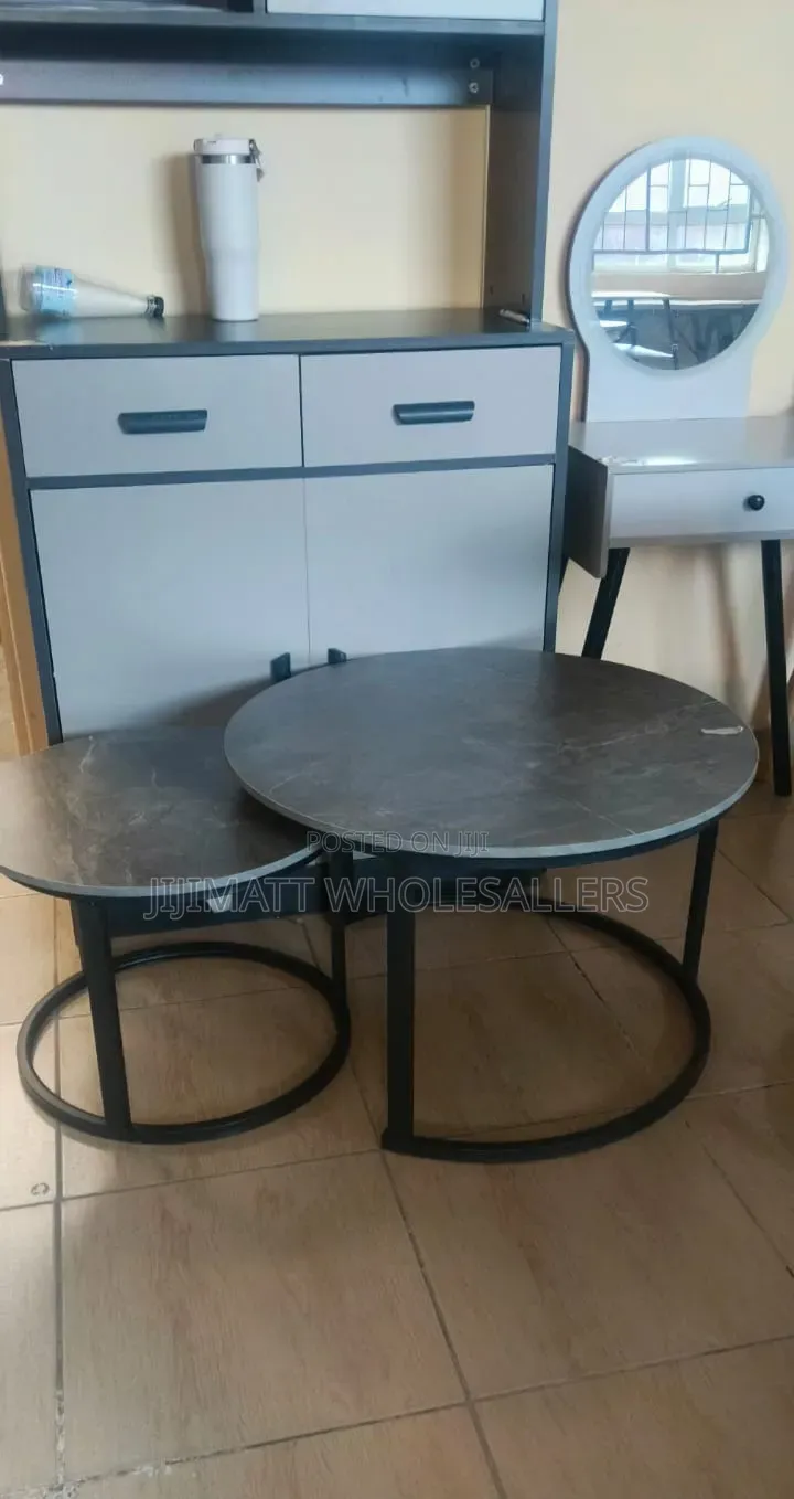 Grey Nesting Coffee Table Marble Effect (Mdf)
