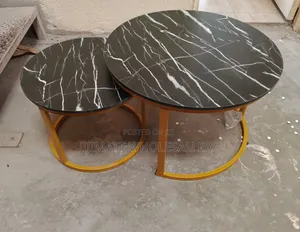 Black Nesting Coffee Table Marble Effect (Mdf)