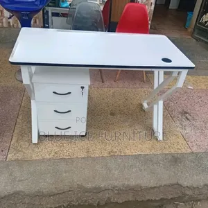 White Office Metallic Table With a Matching Drawer