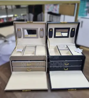 Leather Multi-Layered Jewelry Organizer Box W/ Built-in Mirror Drawers