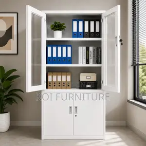 Office Cabinet; 2 Doors Gey White Cabinet With Movable Shelves