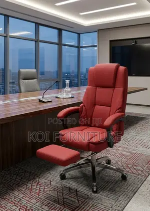 Office Chairs; Red Leather Office Executive Chair With Footrest