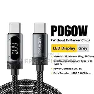 Essager C-to-C 60w Digital Data Cable 2m