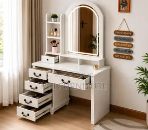 Dressers; Elegant White Style Beauty Make Up Vanity Set