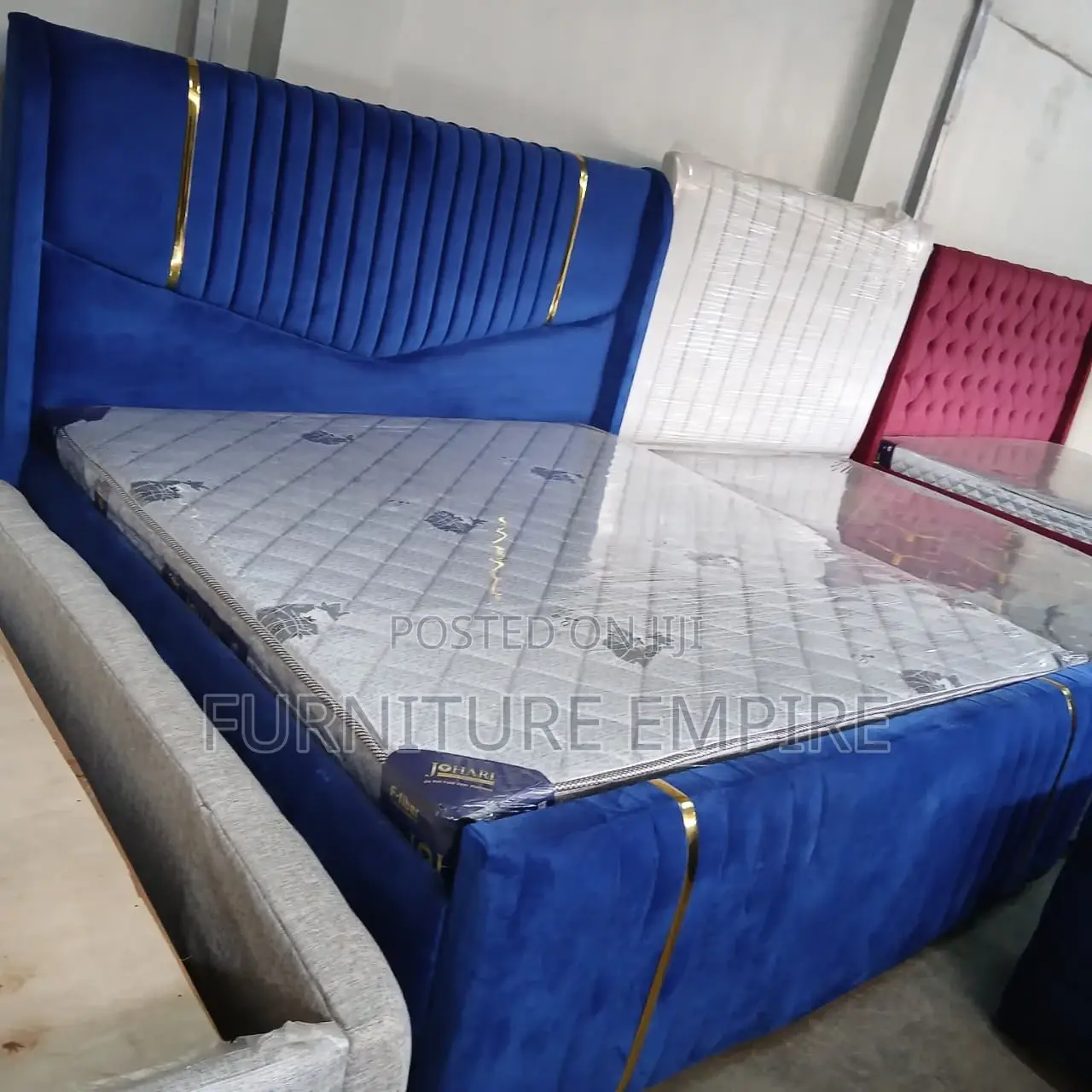 Blue Velvet Upholstered Bed