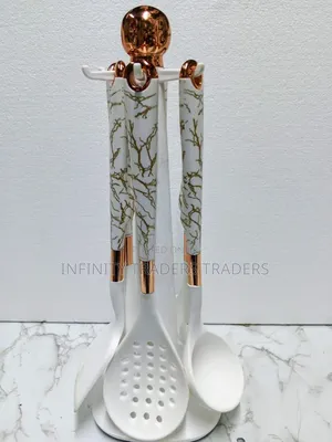 6 Cream White and Gold Set Spoon