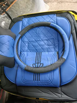 Blue_black Crown Diamond Stitched Full Set Design Seat Cover
