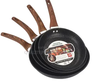 Maifanshi Granite Non-Stick Frying Pans Featuring Wood-Grain Handles.