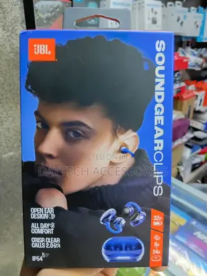 Blue JBL Soundgear Clips Open-Ear True Wireless Bluetooth Earbuds.