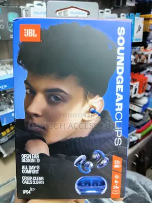Blue JBL Soundgear Clips Open-Ear True Wireless Bluetooth Earbuds.