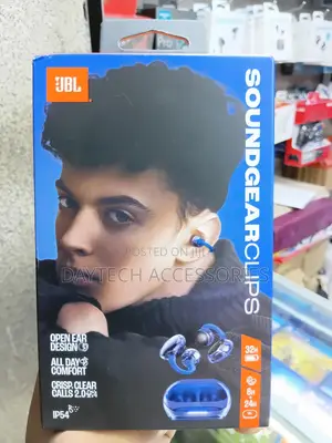 The JBL Soundgear Clips True Wireless Open-Ear Headphones in Blue.