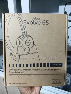 Jabra Evolve 65 Se Bluetooth Headset Packaged in a Cardboard Box.