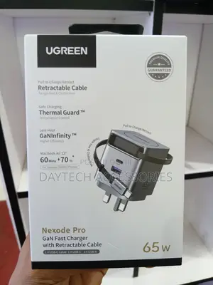 Ugreen Nexode Pro 65w Gan Fast Charger With a Retractable Usb-C Cable.