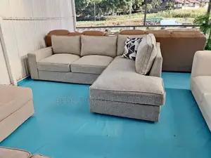 6 Seater Light Gray L-Shaped Sectional Sofa.