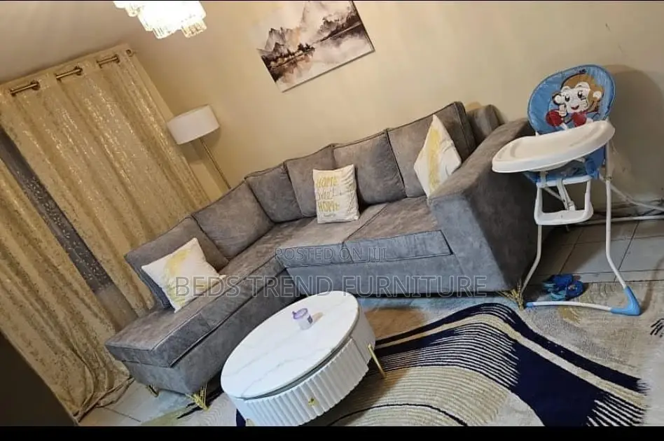 6 Seater Gray L-Shaped Sectional Sofa.