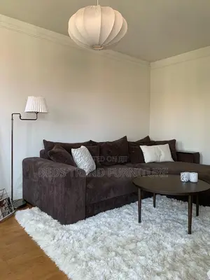 6 Seater Dark Brown Corduroy Sectional Sofa