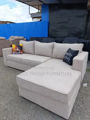 Beige L-Shaped Sectional 6 Seater.
