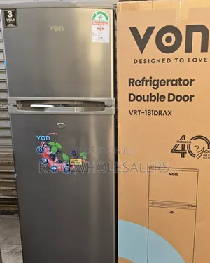 Von 181l Inox Double Door Fridge With Freezer