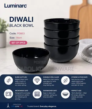 14 Cm Luminarc Black Bowl 6 Pc Soup Bowl