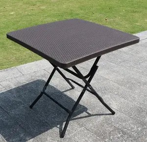 Plastic Table: Portable Plastic Rattan Style Square Foldable Table