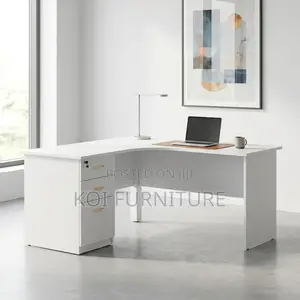 Office Desk : 1.2m Modern White L-Shaped Office Desk