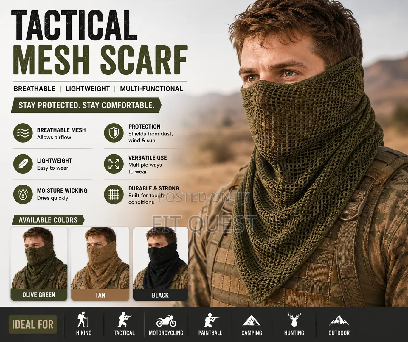 Tactical Mesh Shemagh Scarf Breathable Face Cover Hiking Gear
