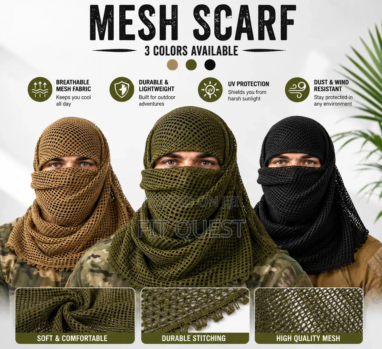 Tactical Mesh Shemagh Scarf Breathable Face Cover Hiking Gear