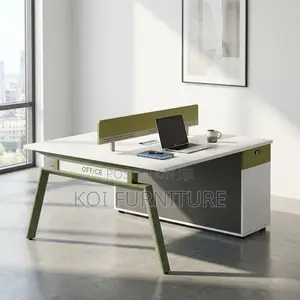Office Desk :Modern 2-Way Workstation Desk -Integrated Privacy Screens