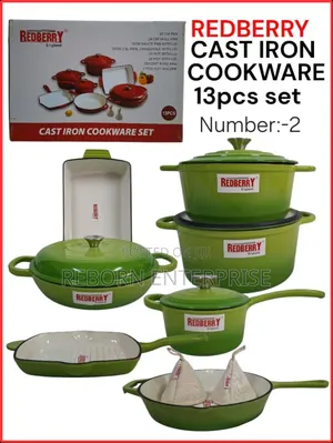 Premium Range of Enamel Coted Cast Iron Cookware 13 PCS Set-Green