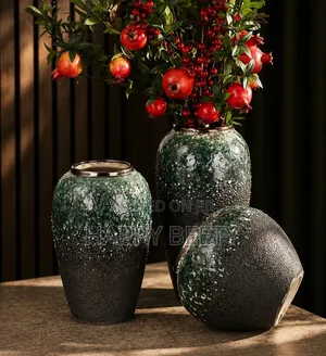Dark Green Gold Accent Vase Set (3pcs)