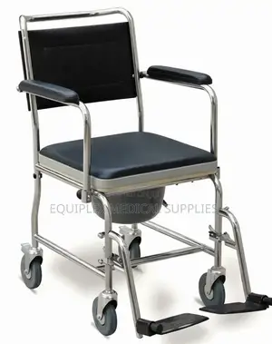 Commode Chair With Backrest, Footrest, and Castors (Durable)