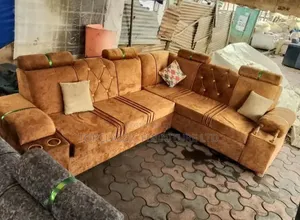 Brown L Shape 6seater+3 Throw Pillows