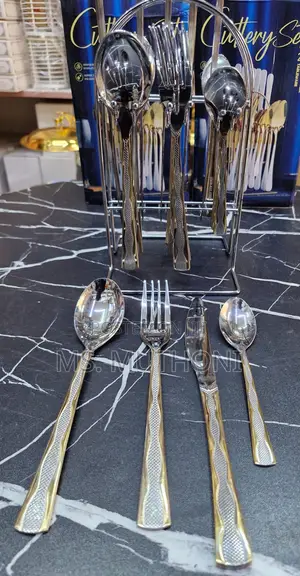 24pcs Gold Detailed Silver Cultery Set