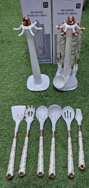 White Marble 7pcs Food Grade Silicone Cutlery Set