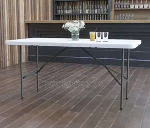 Bi-fold Table Ft White Plastic Top And A Durable Folding Steel Frame