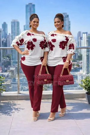 Floral Top N Plain Trouser Set