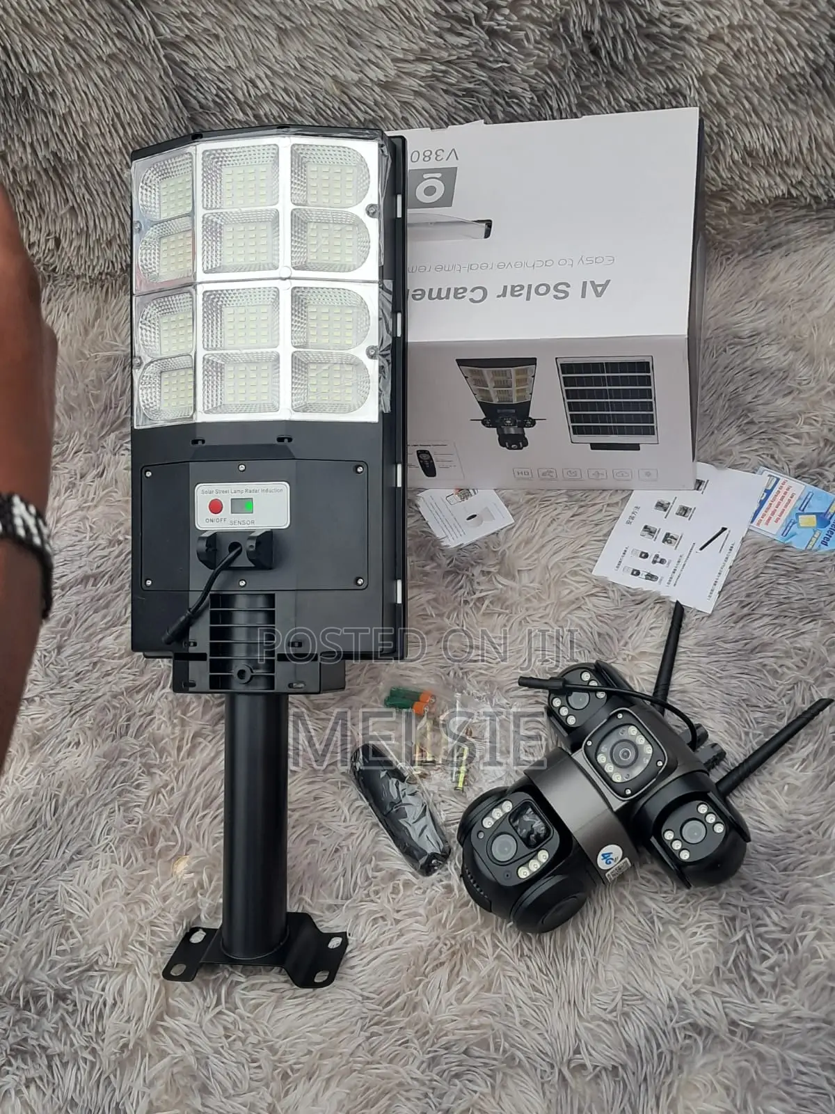 Triple Lens Panoramic Solar CCTV Camera With Led Light