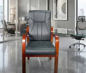 Office Chair Wooden Frame Executive Black Leather Office Seat