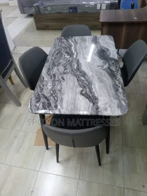 4 Seater Dining Set. Pure Marble Top Table + 4 Leather Chairs.