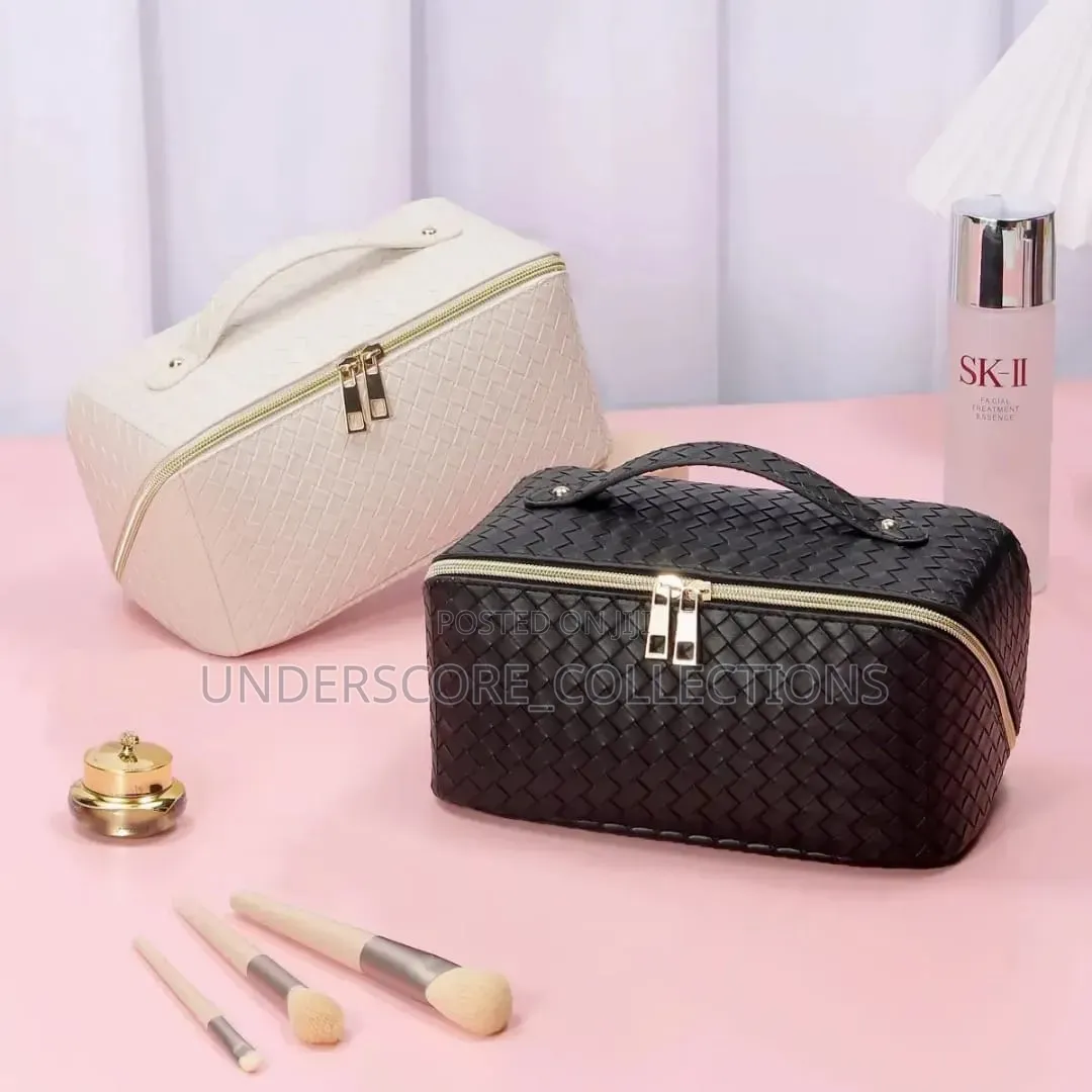 *Woven Texture Cosmetic Bag High Appearance Level Large Capacity