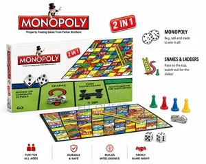 2 in 1 Monopoly and Snakes Ladders Family Board Game Set