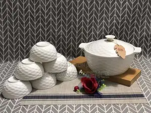 Ceramic White Serving Dish With Soup/Vegetable Bowls