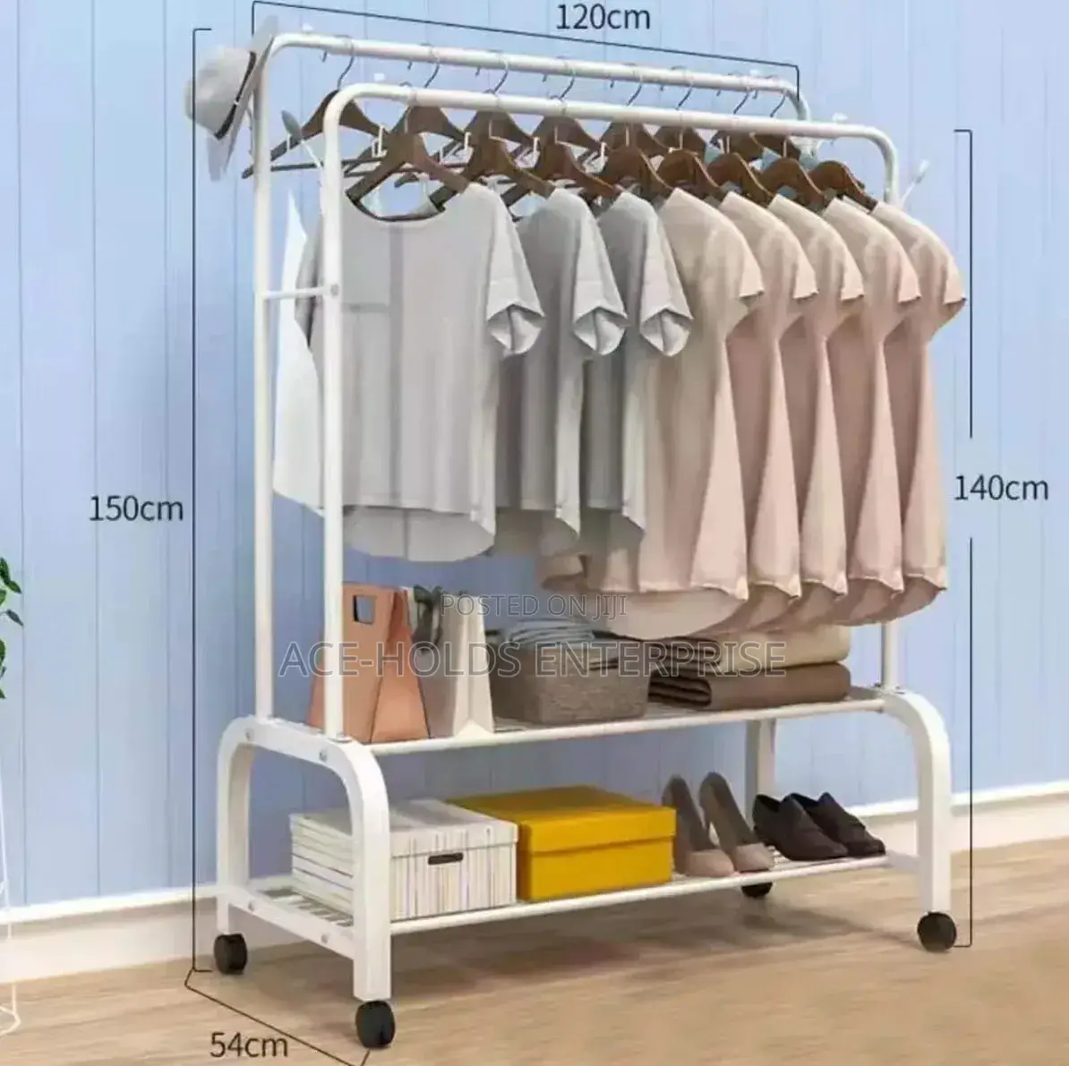 Metallic Double Pole Clothe Rack With Shoe Rack/ Storage