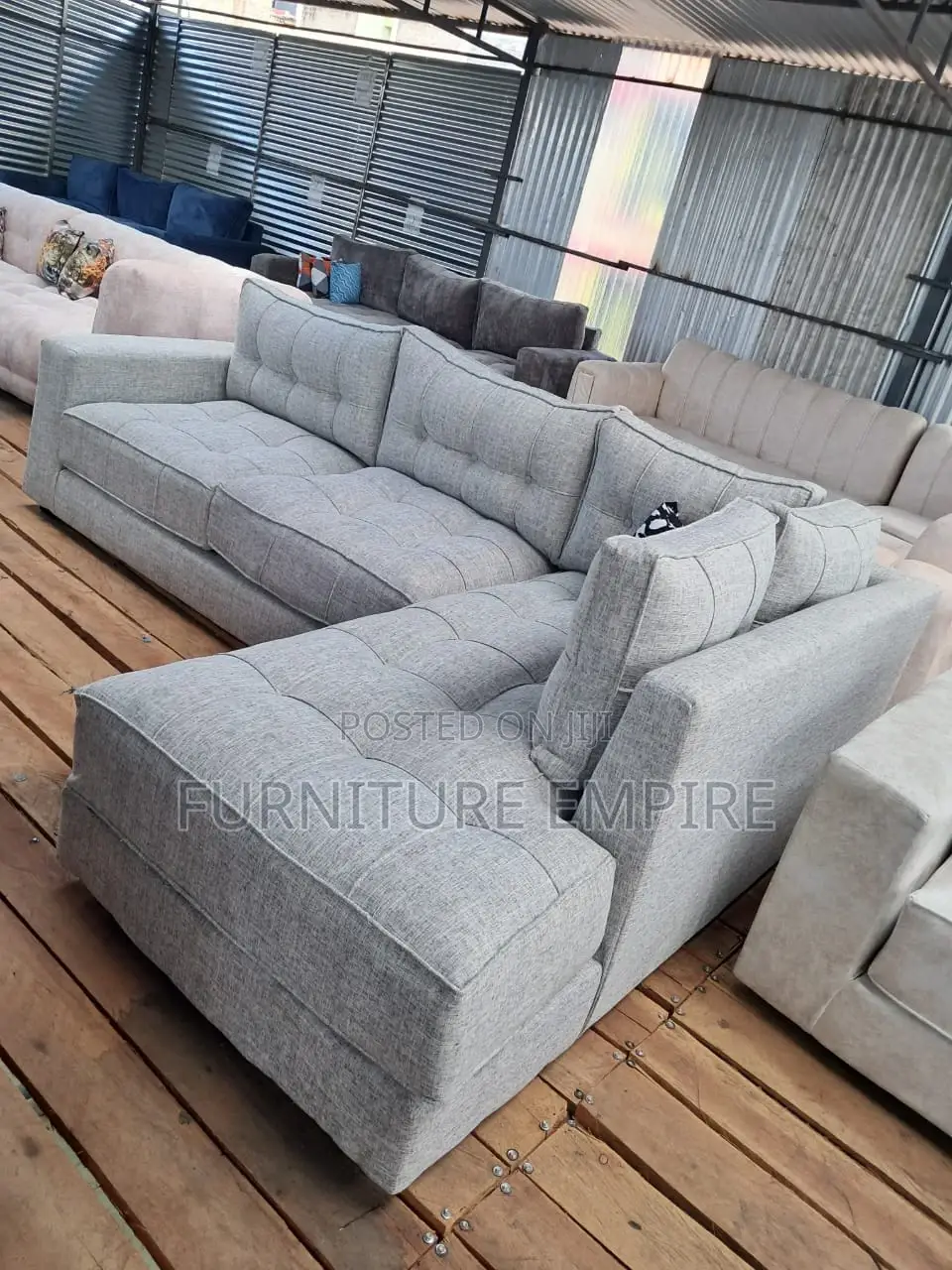 Light Grey Tufted Sofa Set