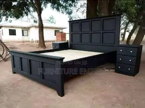 Dark Wooden Bed Frame With Side Drawers