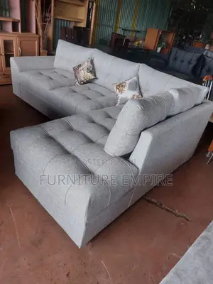 Light Grey Tufted L Shaped Seat